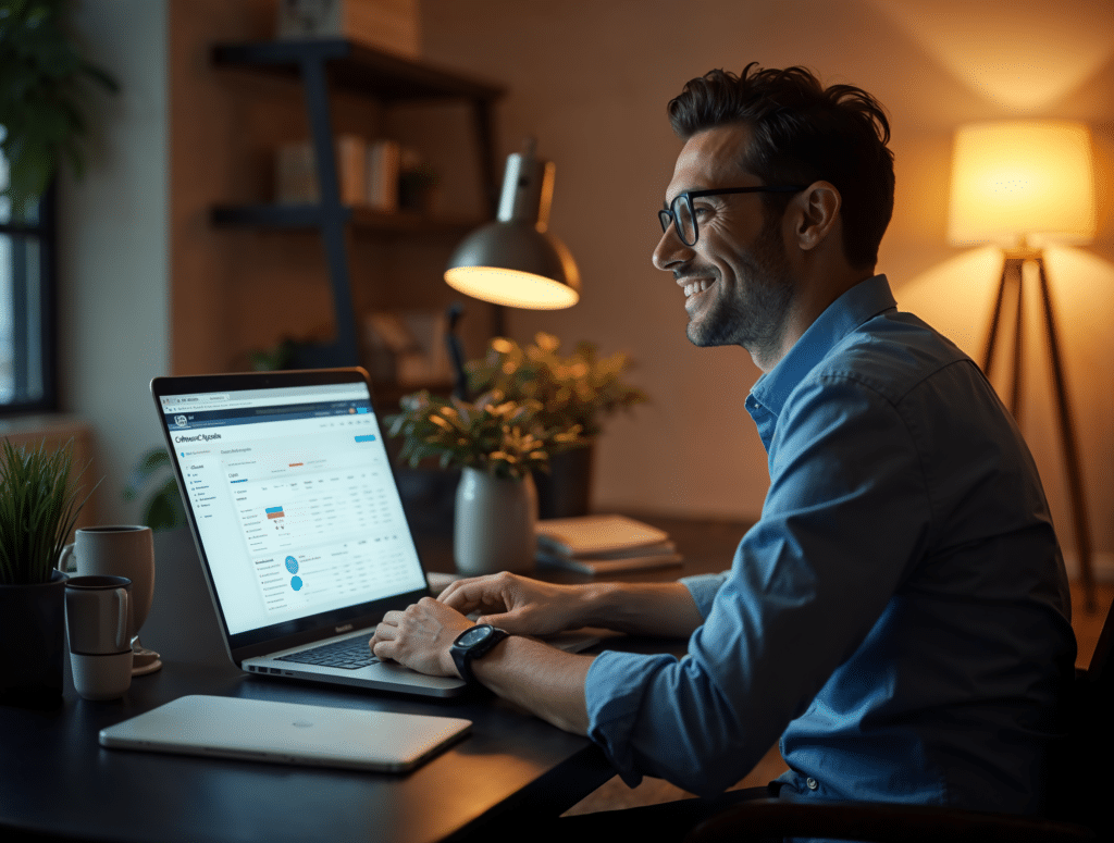 Chef d'entreprise TPE utilisant PropulseCRM pour gérer sa facturation et ses clients