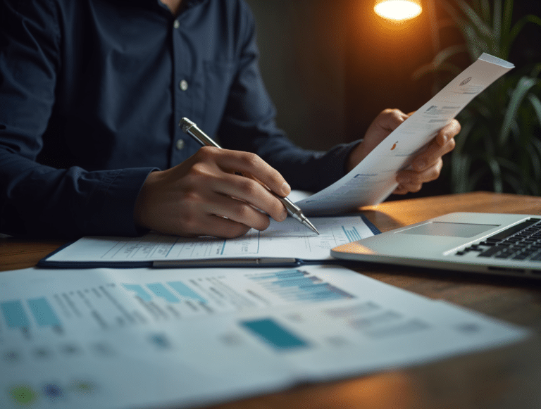 Auto-entrepreneur gérant sa comptabilité sur ordinateur – PropulseCRM