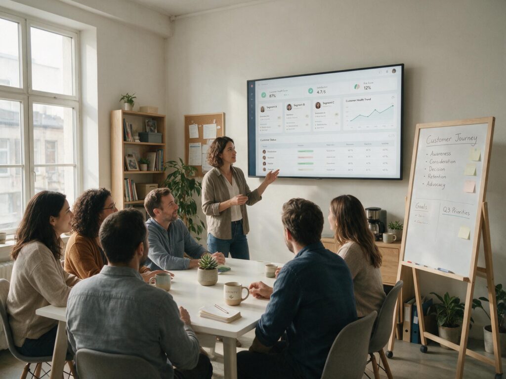 Équipe française consultant des données clients CRM en équipe