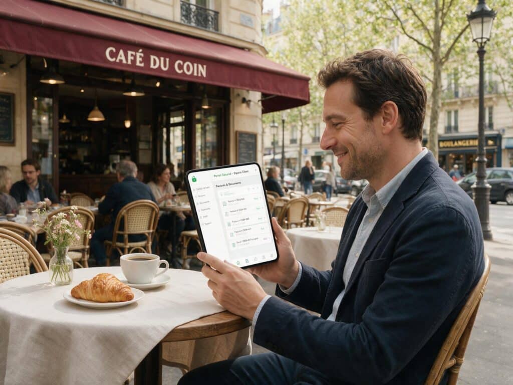 Client consultant ses factures depuis son espace portail sur smartphone